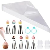 CRESZZLE Professional Pastry Bag &ndash; 100 Disposable Sleeves 30 x 20 cm + 6 Nozzles + 2 Couplers + 2 Silicone Garters, Large Pas