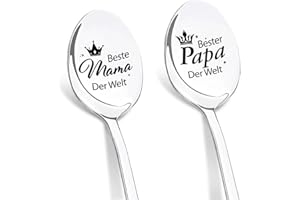 NIYEWSOR Mama und Papa Geschenke Weihnachten, 2 Stücke Kaffeelöffel mit Gravur - Beste Mama und Papa Der Welt, Geschenk für Mama und Papa, Geburtstagsgeschenke für Mama und Papa