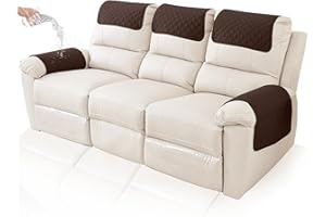 GYHH Sofa Armrest Cover, Headrest Cover for Recliner Chair Arm Cover,Armchair Slipcover Nonslip Quilted Furniture Protector for Pets Leather Sofa Couch (Coffee,3 Seat Recliner | 5 pc)