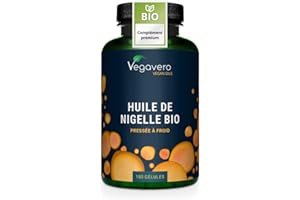 Nigelle BIO & VEGAN | 1000mg d’Huile de Cumin Noir | Immunité + Peau | Avec Thymoquinone & Acide Linoléique (Oméga 6) | Pressé à Froid | 180 Gélules | Vegavero®