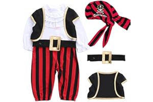 LNL Halloween Kostüm Baby Jungen Piraten Kostüm Langarm Strampler + Weste + Hut + Gürtel 4 Stück Set