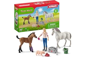 schleich FARM WORLD 42486 9-częściowy zestaw do zabawy z prosiaczkiem, klaczką i źrebięciem – wierna w szczegóły, trwała zabawka w gospodarstwie rolnym, zestaw edukacyjny dla zwierząt od 3 lat