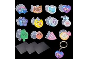 FineInno 9 Piezas Moldes de Resina de Joyería,Shaker Resin Molds,Molde Silicona de Arenas Movedizas con 3 pcs PVC Sheets,DIY Moldes de Epoxi