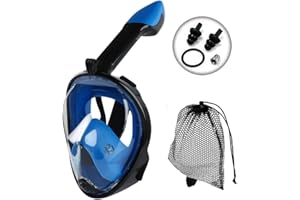 Snorkel Mask Full Face JRing 180° Panoramic View Safe Breathing System Diving Mask with Adjustable Strips and Action Camera Mount Anti-Fog Anti-Leak Snorkeling Mask Set for Adults and Kids