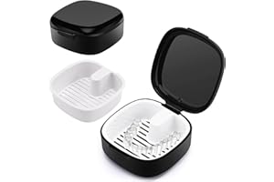 Mexgcom Zahnprothesenbox mit Sieb, Tragbare Gebissdose, Prothesen Prothese Box, Zahnprothese Box Retainer für Reise Reinigung, Aufbewahrung & Reinigung (Schwarz)