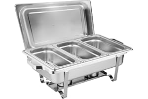 Morleos Speisewärmer Chafing-Dish 3X 1/3 GN 65 mm aus Edelstahl Warmhaltebehälter Essen Wärmebehälter für Speisen Buffetwärmer Event Catering-Zubehör Buffet