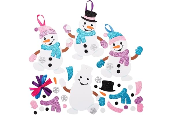 Baker Ross AT160 Snögubbe Mix & Match dekorationskit, julkonst och hantverk, blandade, 6 stycken (paket med 1)