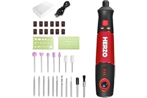 HERZO Mini Multifunktionswerkzeug, 3.7V Li-Ion Akku Mehrzweckschleifmaschine, mit 3 variabler Drehzahleinstellungen mit 32 Zubehöre für kreative Projekte und Heimwerkerarbeiten,Red