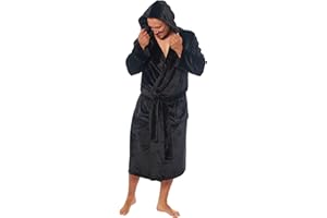 MICHAEL PAUL Dressing Gowns for Men | Super Soft Luxury Hooded Dressing Gown Black Grey Navy | Men's Warm and Cozy Fleece Nightwear Robe | Gifts for Men