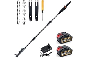 CHANGEMOORE Cordless Pruner 21 V, Electric Pole Pruner, 15 cm Blade Length, 10 m/s Chain Speed, 3.6 kg, 2 Chains, 1.68 m Pole, Includes 2 Batteries and Charger