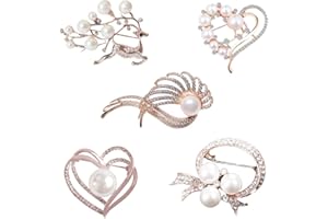 Oenothera 5 Pieces Mix Set Crystal Brooches, Floriated Brooch Pin, Pearl Brooch, Wedding Brooch Pin, Suitable For Ladies Girls Wedding Party Costumes Decor Gifts