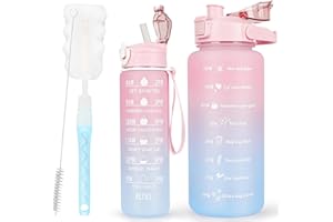 CodiCile 2 Pack Trinkflaschen BPA-frei (2L + 750ml), Sport-Trinkflasche mit Zeitmarkierung & Strohhalm, inklusive Reinigungsbürste - Großer motivierender Zeitmarker für Fitnessstudio