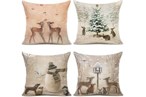 YCOLL Kissenbezug 40x40 4er Set Kissenbezug Weihnachten Kissenbezüge Dekokissen Leinen Kissenhüllen für Deko Weihnachten Sofa Schlafzimmer Couch 40x40 cm