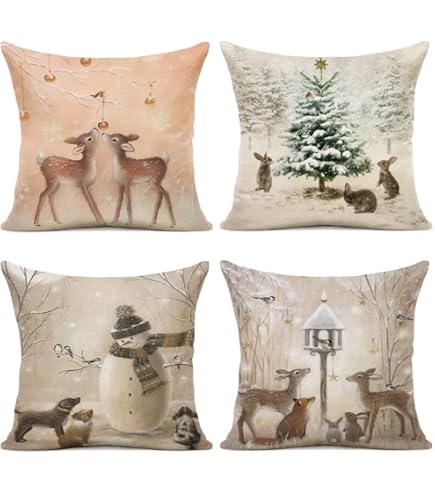 ZWJD Kerst kussensloop 40x40 set van 4 kussenslopen decoratieve kussens linnen kussenslopen voor Kerst decoratie bank slaapkamer bank kussensloop 40x40 cm