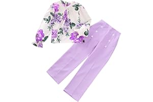 SoLu DAY8 Ensemble Enfant Fille 7-12 ans Printemps Pantalon Jambe Large Et Chemise Manche Longue Fille Chic et élégant Tailleur 2 Pièces Fille Pas Cher Habillé Mignon Confortable