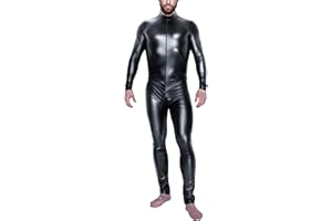 Maeau - Body de piel sintética para hombre, brillante Catsuit Leotardo Playsuit Mono Clubwear Traje Pantalones de cuero Chaleco de aspecto húmedo para Halloween Cosplay
