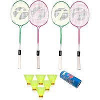 Feroc Swag Set of 4 Piece Badminton Racket with 6 Piece Nylon Shuttle.