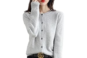 BOLLRLLR Women's Cashmere Cardigan Round Neck Sweater Spring Autumn Winter Long Sleeve Knitted Solid Color Soft Cardigan Sweater