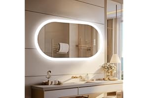 LUVODI Specchio da bagno ovale 120 x 60 cm con luce LED anti-appannamento retroilluminata regolabile e interruttore tattile