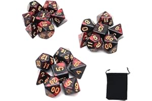 DollaTek Zestaw kości wielościennych, gry stołowe, 3 zestawy kości 3 x 7 (21 sztuk), seria matryc, D20, D12, D10, D8, D6, D4, DND, DND, RPG, MTG, podwójne kolory, jedna sztuka (nowy czerwony i czarny)