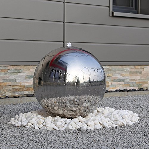 Luxus Edelstahl Springbrunnen ESB5 poliert mit 48cm großer Edelstahlkugel Kugel Brunnen für Garten mit LED Beleuchtung - 3
