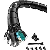 shinfly Cable Cover, Cable Tidy 2 x 1.5 m, Black, Cable Organizer Storage Sleeve with 20 Cable Clamps, 5 Adhesive Cable Clips