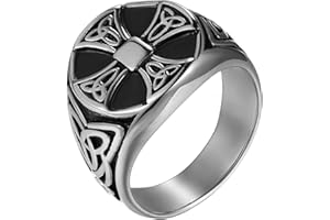 JewelryWe Schmuck Herren-Ring Edelstahl Vintage Wikinger Irische Trinity Keltische Knoten Kreuz Ringe Siegelringe Männer Bandringe Gravur, Silber Gold Schwarz Größe 54 bis 76