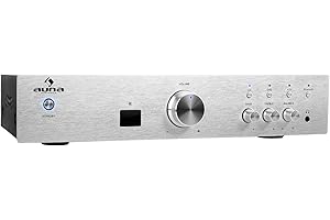 Auna Amplificador Audio Equipo de Musica para Casa, Amplificador HiFi y AV, Control de Bajos y Agudos y Entrada AUX, Amplificadores de Sonido Subwoofer, 1 Canal de Audio y Altavoz con Mando