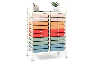 GiantexUK 20 Drawers Storage Trolley, Multipurpose Mobile Rolling Cart with Lockable Wheels, Rolling Utility Shelving Organizer Unit for Home Office Salon (Colorful)
