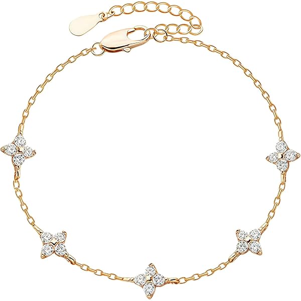 Hanaoops Set De Bijoux Trèfle à 4 Feuilles Pour Femme - Collier, Boucles D'oreilles, Bracelet En Acier Plaqué Or 18K