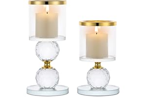 Sziqiqi Portavelas de Columna de Cristal, 2 Piezas de Candelabros de Vidrio Transparente, Velas para Candelabros Centro de Mesa para Regalos de Boda y Decoración Navideña, Oro