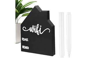 Andibro Cartello con password WiFi per casa, password degli ospiti, cartello in legno autoportante con password Wifi, cartello da tavolo, motivo a lavagna, decorazione a forma di casa con lavagna