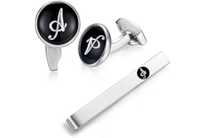 Honey Bear Carta Inicial Alfabeto Gemelos & Clip Pasador de Corbata Pisacorbatas - Acero Inoxidable para la Camisa de los Hombres Regalo de Boda del Negocio Negro