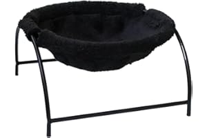 BUYTER Lit pour animaux Hamac pour chat sur pied, surélevé et surélevable Lit pour chien Structure stable Détachable Excellente respirabilité Assemblage facile (Noir, Hiver)