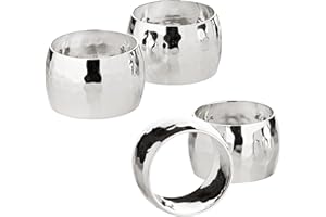 EDZARD Juego de 4 servilleteros Flux, martillados, Plateados, diámetro 4 cm