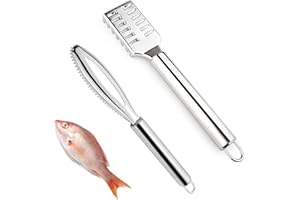 Zasjon squama pesce in acciaio, 2 pezzi raschietto pesce pulizia pesce squamatore pesce con manico lungo design a dente di sega per squame di pesce più veloci e facili rimuovere