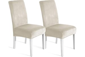 Ystyle Fundas de Sillas Terciopelo Pack 2, Fundas Sillas Comedor Ajustables Elasticas, Chair Cover Universal Moderno, Suave Lavables Funda Protectora, Banquetes Restaurante Hotel, Beige