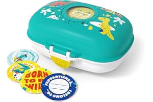 monbento - Snack Box Bambini MB Gram blu Dino - Porta Merenda in Plastica sin BPA Ideale per Scuola, Picnic, Vacanze - Porta Merenda Piccolo con Motivo Dinosauri - Personalizzabile e Resistente