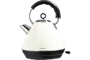 Daewoo Kensington, Pyramid Kettle Electric, Stainless Steel, Family Size, Fast Boil, Auto Shut Off, 360 Swivel Base, Cord Storage, Power Indicator, Removable Filter For Easy Cleaning, Cream