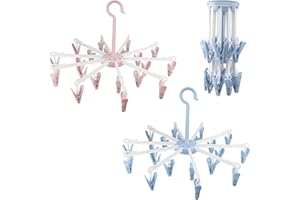 XZMCAT 2 Stück Sockentrockner, Sockenhalter Wäscheständer Faltbar mit 40 Clips, Sockenaufhänger Wäscheständer, Anti-Rutsch Trockenkarussell für Socken, Unterwäsche, Haushalt, Reise (Rosa & Blau)