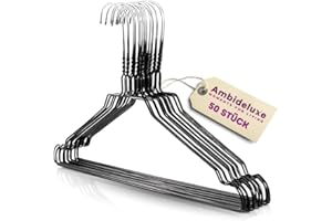 Ambideluxe | 50 Drahtbügel Schwarz | Hosenbügel | Metall Kleiderbügel mit Zinkbeschichtung & PE-Ummantelung | Platzsparende & langlebige Drahtkleiderbügel | Für Schrank, Garderobe & Wäscherei