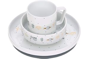 LÄSSIG Tableware Set, Porcelain Children's Tableware Set, Plate, Bowl, Cup with Silicone Ring, Non-Slip Children's Tableware