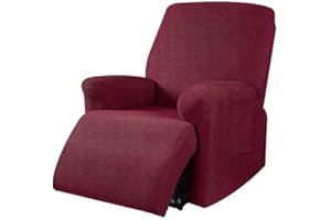 WWQQKJ Copripoltrona Jacquard Elasticizzato per Poltrona reclinabile Relax con Tasche copridivano salvadivano(Bordeaux)