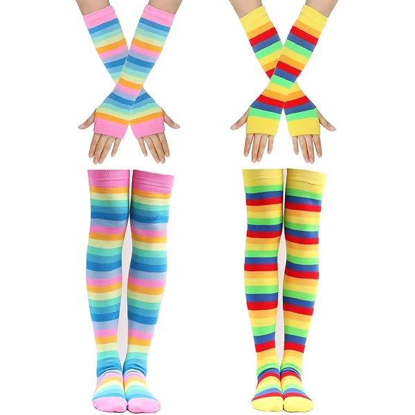 Ranrann Gestreifte Kniestrümpfe & Handschuhe Set – Regenbogen Bunt – Für Mädchen & Frauen – Kostümzubehör Für Fasching, Party & Cosplay – One Size Ranrann Gestreifte Kniestrümpfe & Handschuhe Set – Regenbogen Bunt – Für Mädchen & Frauen – Kostümzubehör Für Fasching, Party & Cosplay – One Size