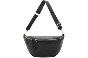 ITALYSHOP24 XXL Tasche Bauchtasche Hüfttasche Crossbody Schultertasche Umhängetasche Kunstleder Gürteltasche Crossover Slingntasche Unisex Bag Schwarz