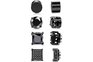 APMGONT 4 Pairs Magnetic Stud Earrings For Men Women, Stainless Steel Mens Stud Earrings, Magnetic Clip On Stud Earring, CZ Studs Square Round Diamond Non-Piercing Clip On Studs Earring Set