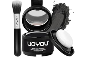 UOYOU Root Touch Up Powder Instantly Conceals Hair Loss, Gray Cover Up, Water & Sweat Resistant for Thinning Hair Men & Women, Includes Brush (Black)