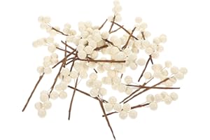Artibetter 30 Pezzi Stelo Di Bacche Bianche Artificiali Rami Di Bacche Natale Falsi Steli Gambi Agrifoglio Bianco Inverno Picchi per Arrangiamenti Fiori Albero