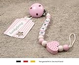 kleinerStorch Baby Schnullerkette mit Wunschnamen – Mädchen Motiv Herz rosa - 2