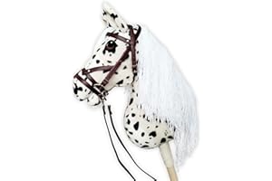 HORSE & TOYS Hobby Horse - Cavallo hobby, formato A3 (cavallo su un bastone) (bianco)